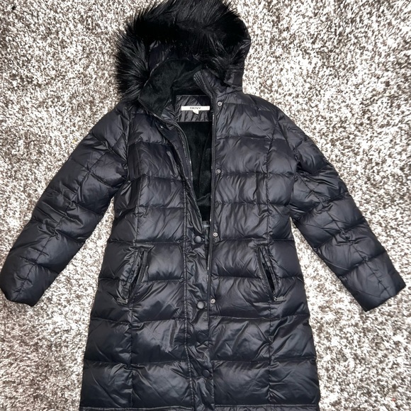 DKNY women’s medium black down trench style puffer - Picture 1 of 7